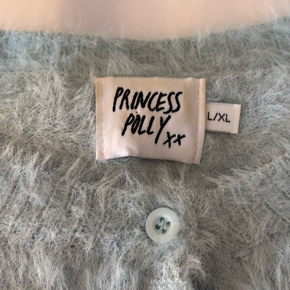 Princess Polly Phoebe Button Front Cardigan L XL Light Blue  Furry Cropped - Picture 3 of 7